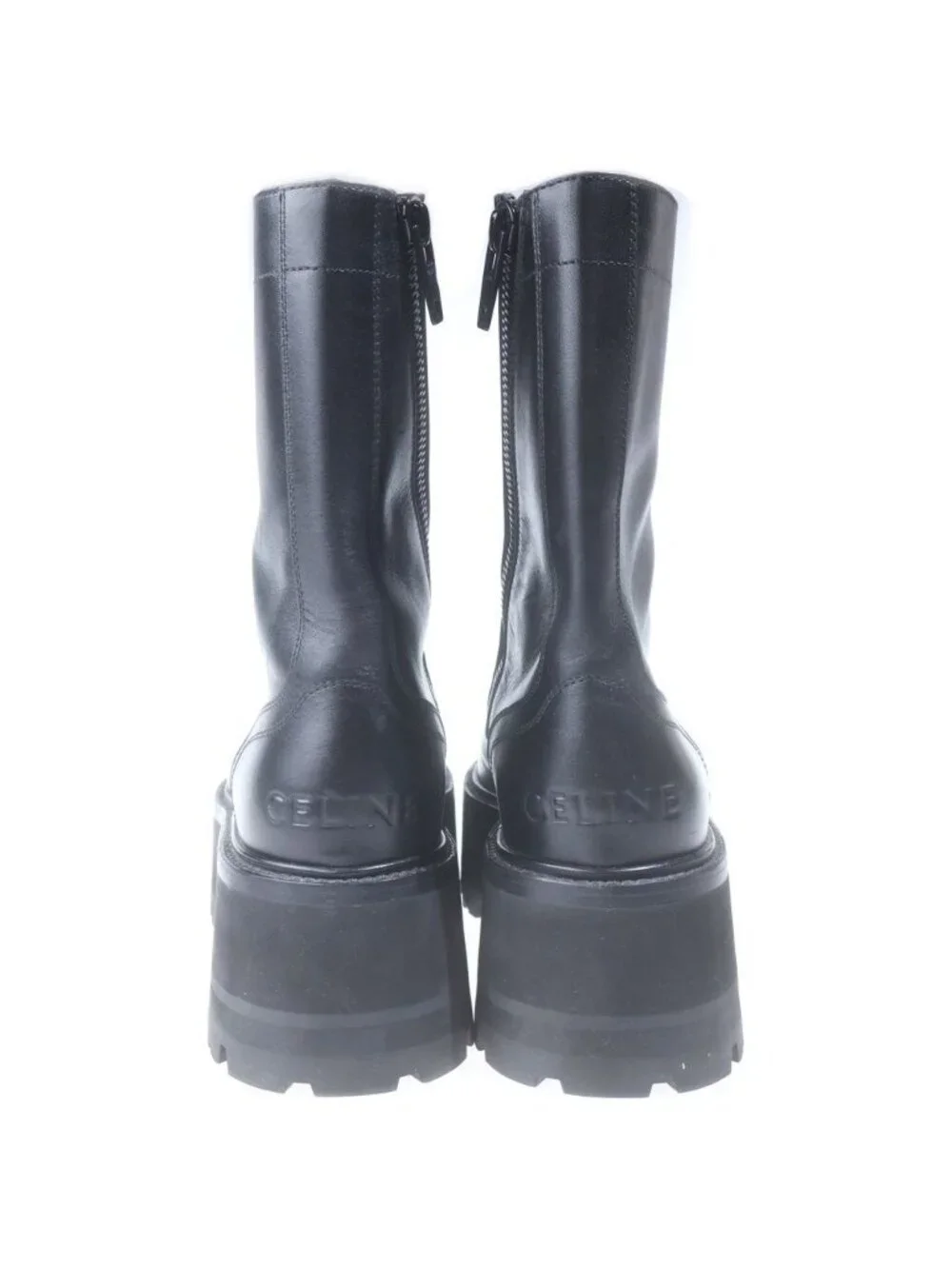 Celine Balki Max Leather Thick Sole Lace Up Boots Black